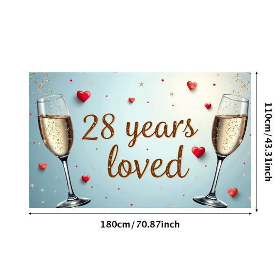 LUUFILx Anniversary Backdrop 28 Years Loved Champagne Celebration Banner Heart Decor Photography Props Party Supplies Perfect for Romantic Background