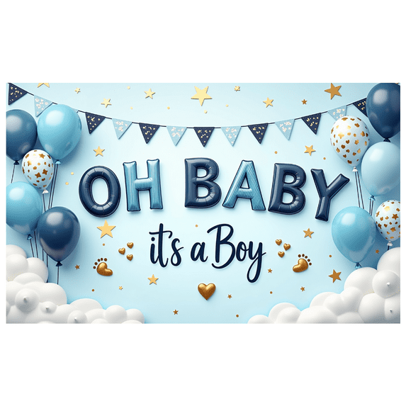 LUUFILx Baby Shower Backdrop for Baby Boy Banner with Balloons and Footprints Ideal for Party Decorations Photography Backgrounds Wall Banner Occasion
