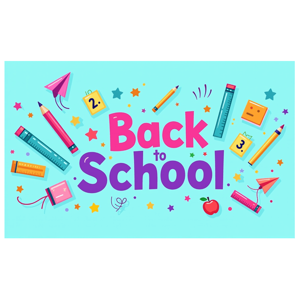 LUUFILx Back to School Banner with Books and Apples Cartoon Style ...