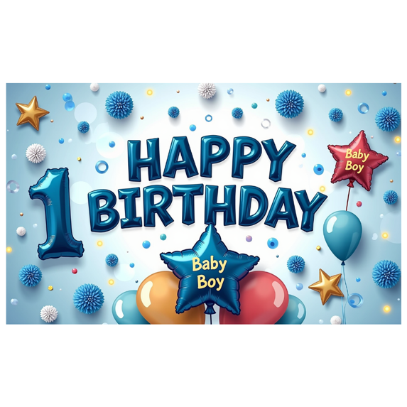 LUUFILx Birthday Backdrop Colorful Stars and Pom Poms Background Happy Birthday Decoration Party Supplies Photography Props Celebration Banner