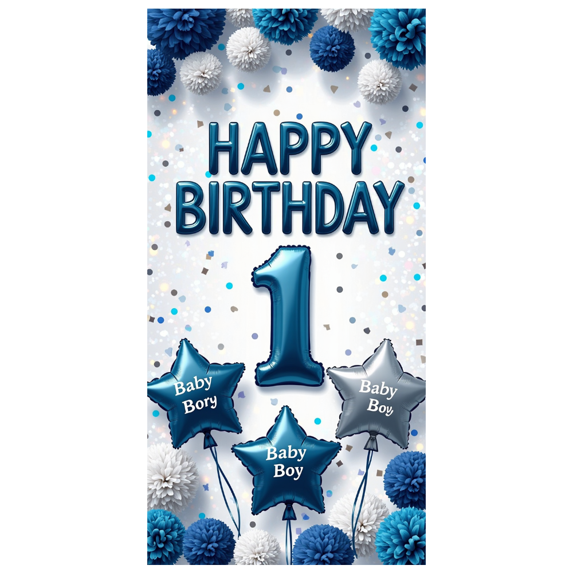 LUUFILx Birthday Backdrop Colorful Stars and Pom Poms Background Happy Birthday Decoration Party Supplies Photography Props Celebration Banner