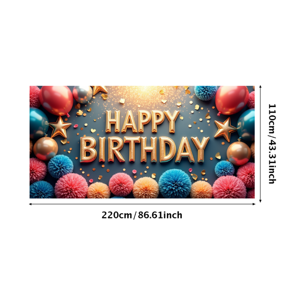 LUUFILx Birthday Backdrop Colorful Stars and Pom Poms Background Happy Birthday Decoration Party Supplies Photography Props Celebration Banner