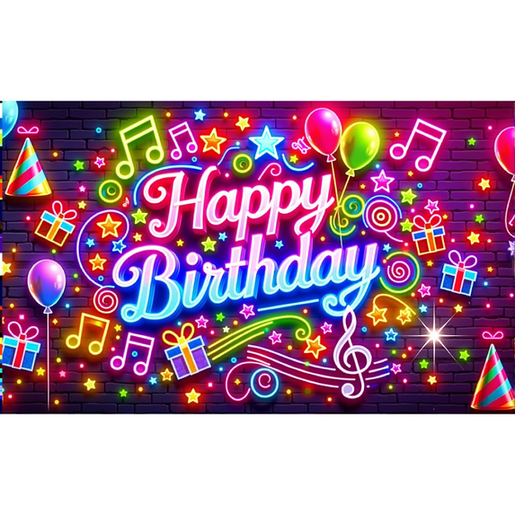 LUUFILx Birthday Banner Colorful Balloon Light Music Theme Birthday Party Background Anniversary Hanging Cloth Party Decoration Supplies