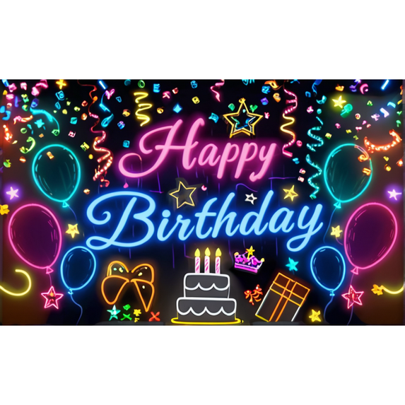 LUUFILx Birthday Banner Colorful Balloon Light Music Theme Birthday Party Background Anniversary Hanging Cloth Party Decoration Supplies