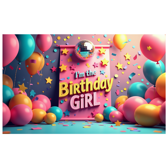 LUUFILx Birthday Girl Banner Colorful Party Backdrop Pink Blue Clouds Balloons Disco Ball Celebration Decorations Happy Birthday Photography Props Event Supplies