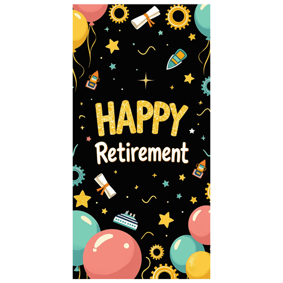 LUUFILx Black Background Happy Retirement Banner with Golden Balloons Stars Decorations Party Supplies Photography Props Retirement Party Backdrop Celebrations