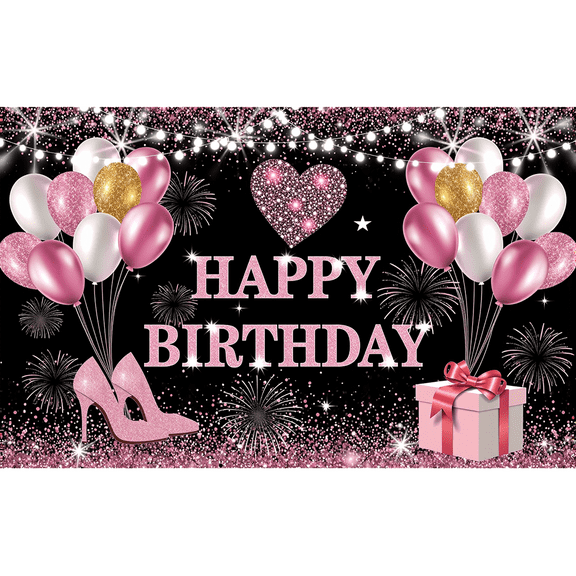 LUUFILx Black Gold Birthday Party Backdrop Cloth Balloon Crown Gift Box Booth Banner Poster Photography Backdrop Party Decoration Supplies