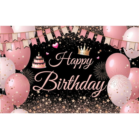 LUUFILx Black Gold Pink Glitter Birthday Decorations Backdrop Party Decor Background Banner Birthday Party Supplies Photo Studio Props