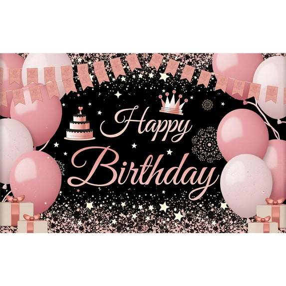 LUUFILx Black Gold Pink Glitter Birthday Decorations Backdrop Party Decor Background Banner Birthday Party Supplies Photo Studio Props