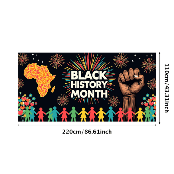 LUUFILx Black History Month Celebration Banner Event Party Backdrop with Colorful Fireworks Decorations and Raised Hands for Cultural Awareness Display Photography