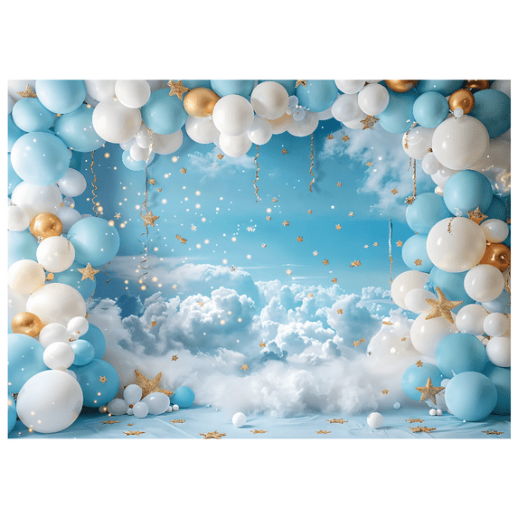 LUUFILx Blue Balloon Sky Photo Backdrop Happy Birthday Photography Background Party Decoration Banner Portrait Art Photo Studio Props