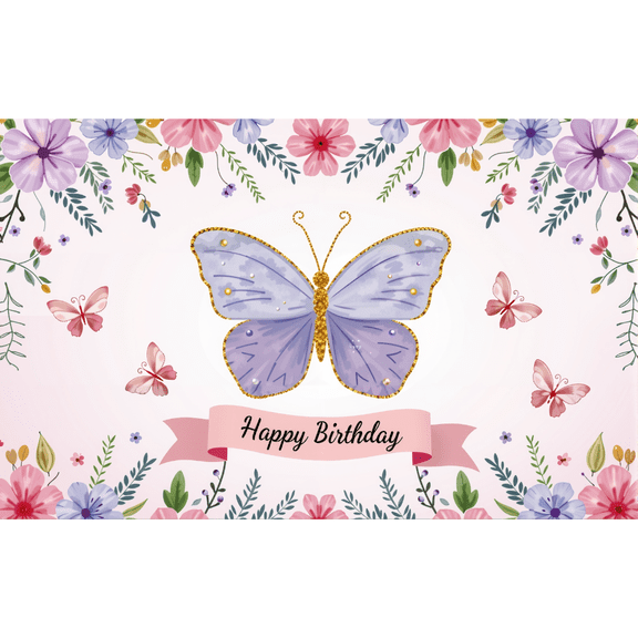 LUUFILx Butterfly Happy Birthday Backdrop Pink Theme Gold Butterfly Birthday Party Decorations Polyester Spring Banner Baby Girls Princess Photography Background for Bday Photo Shoot Prop
