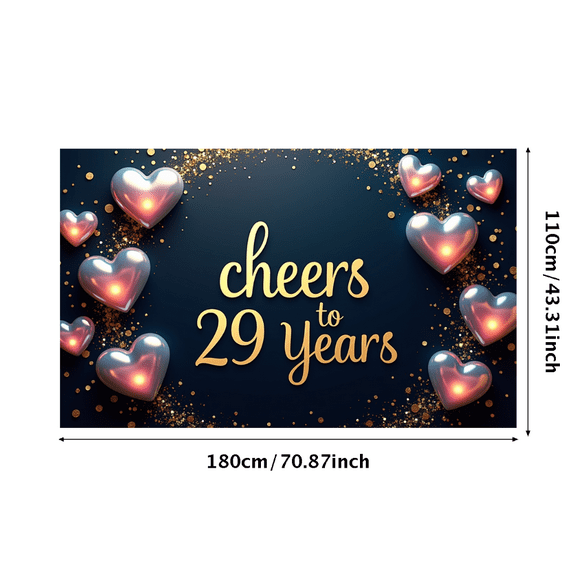 LUUFILx Celebration Backdrop for Cheers to 29 Years Party Supplies Banner Decorations Anniversary Background Heart Theme 29th Milestone Event Décor Props