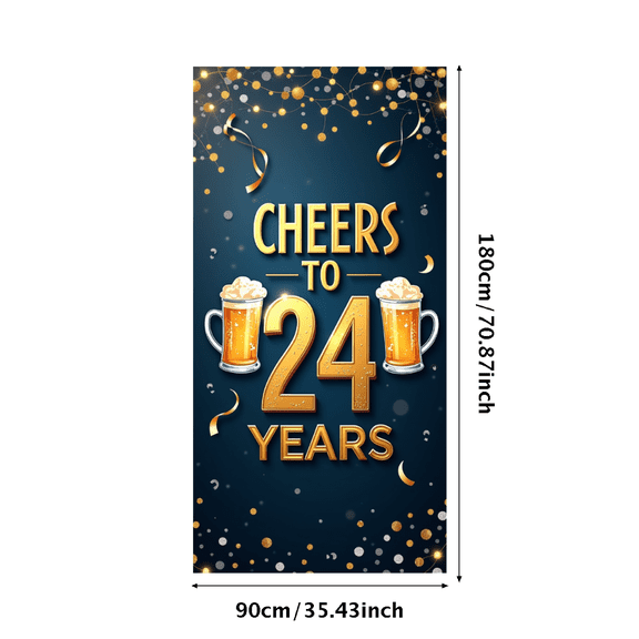 LUUFILx Celebration Backdrop Cheers to 24 Years Poster Party Supplies Anniversary Decorations Event Banner Beer Theme Background Festive Props