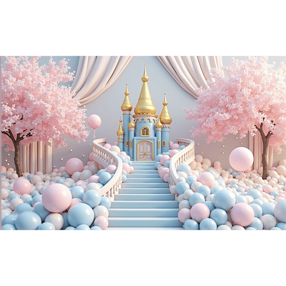 LUUFILx Charming Castle and Flower Balloon Background Versatile Polyester Photographic Background for Birthdays for Weddings Celebrators
