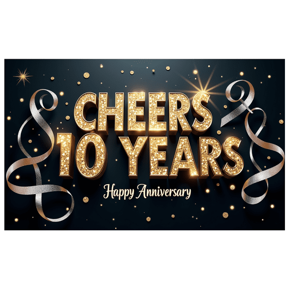 LUUFILx Cheers 10 Years Anniversary Glitter Banner Background Party Decorations Backdrop Photography Props Celebration Event Sign Festive Decor