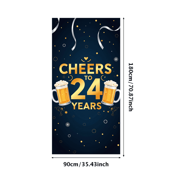 LUUFILx Cheers to 24 Years Banner Celebration Backdrop Party Decoration Beer Themed Poster Birthday Anniversary Festive Event Décor Background Supplies