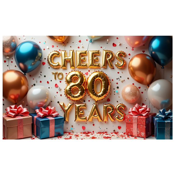 LUUFILx Cheers 80th Birthday Balloon Banner Party Decorations Metallic Gold Silver Backdrop Birthday Celebration Photography Props Gift Decor Background