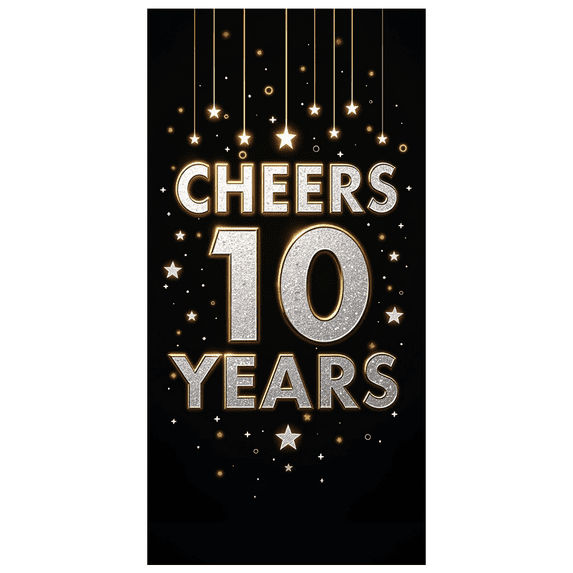 LUUFILx Cheers to 10 Years Backdrop Banner Anniversary Celebration Party Supplies Event Decoration Photography Props Background Stars