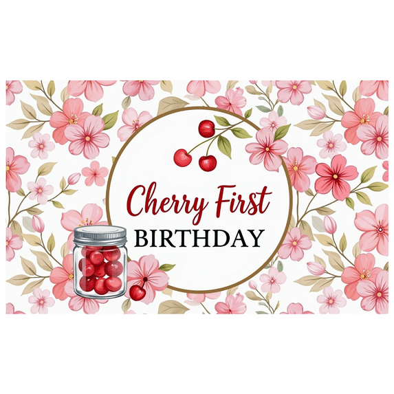 LUUFILx Cherry Themed Floral Background Birthday Banner Party Decoration
