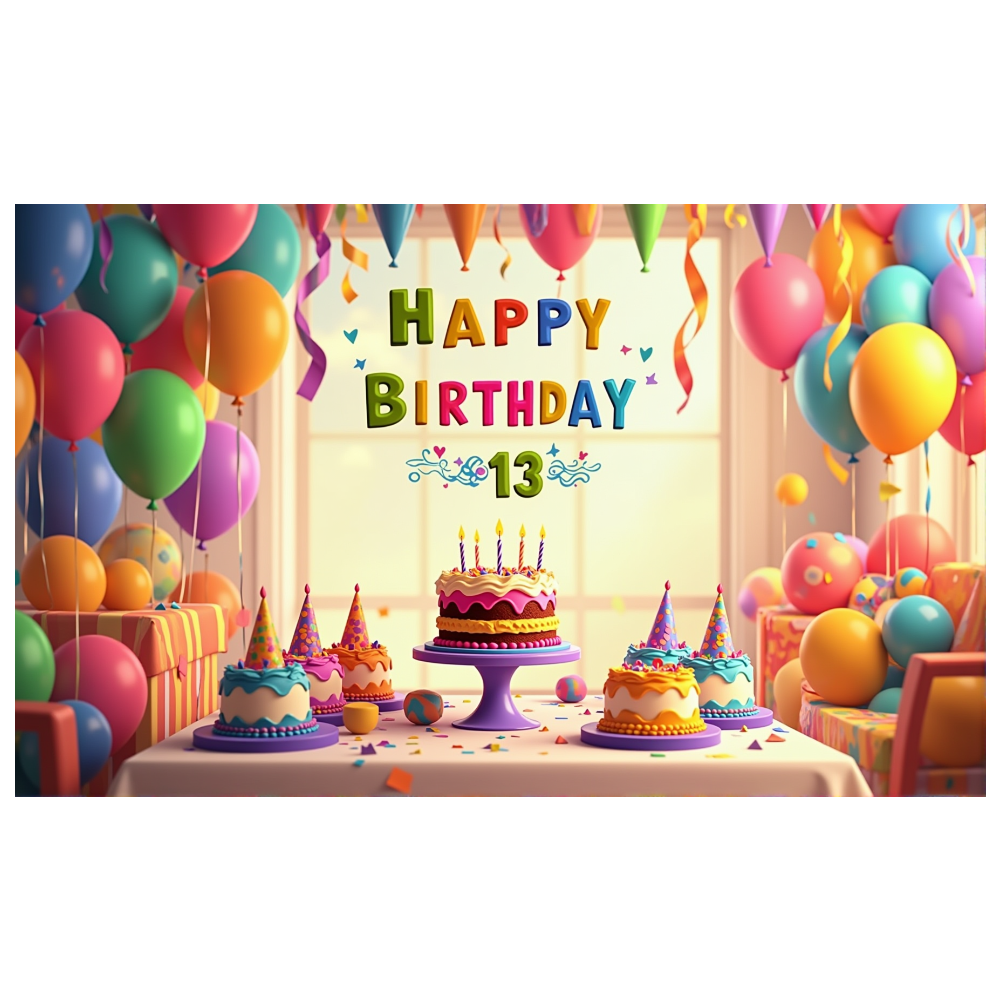 LUUFILx Colorful Birthday Celebration Banner with Balloons and Cakes ...