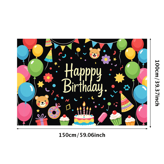 LUUFILx Colorful Birthday Themed Banner with Balloons Cupcakes and Stars Happy Birthday Party Decoration Backdrop Photography Props