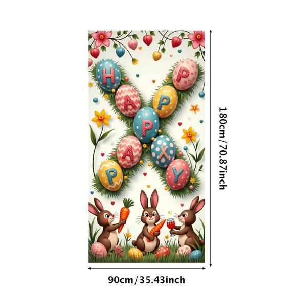 LUUFILx Colorful Easter Egg Bunny Backdrop Banner for Spring Decorations Photography Props Background Garden Party Supplies Holiday Event Decor