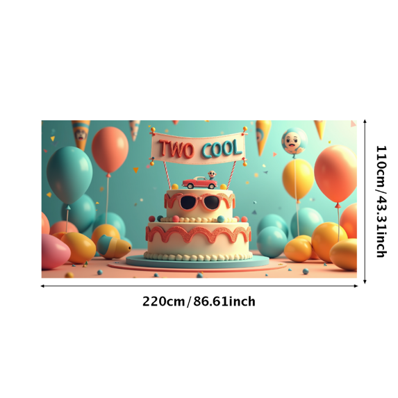 LUUFILx Colorful and Fun Banner for Second Birthday Bash Two Cool Theme Party Supplies Background Decoration Backdrop for Photography Props Birthday Party Decorations