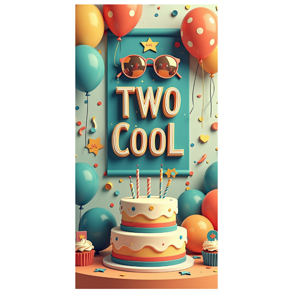 LUUFILx Colorful and Fun Banner for Second Birthday Bash Two Cool Theme Party Supplies Background Decoration Backdrop for Photography Props Birthday Party Decorations