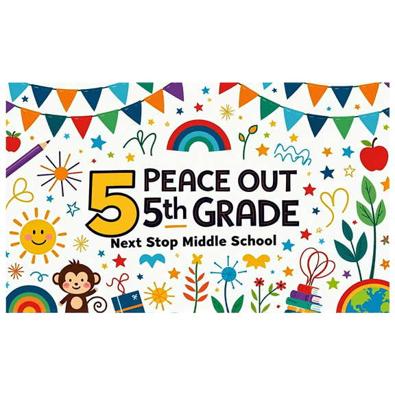 LUUFILx Colorful Fun Themed Banner with Monkey Rainbow Stars and School Elements Peace Out 5th Grade Next Stop Middle School Decoration Backdrop