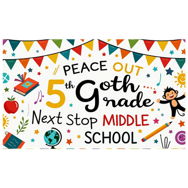 LUUFILx Colorful Fun Themed Banner with Monkey Rainbow Stars and School Elements Peace Out 5th Grade Next Stop Middle School Decoration Backdrop