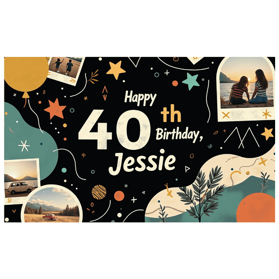 LUUFILx Colorful Happy 40th Birthday Banner for Jessie Party Background Decoration Backdrop Birthday Party Supplies Photography Props Outdoor Celebrations Family Gatherings