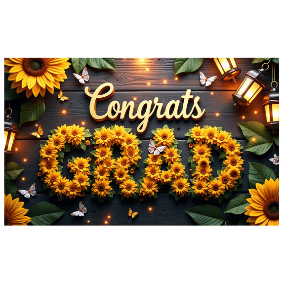 LUUFILx Congrats Grad Banner Sunflower Decor Backdrop Graduation Party Decoration Background Props Indoor Outdoor Celebration Removable Easy Setup