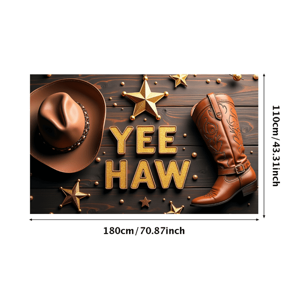 LUUFILx Cowboy Theme Yee Haw Banner Western Party Backdrop Rustic Decorations Photography Props Birthday Cowboy Hat and Boot Stars Background Wild West Decor
