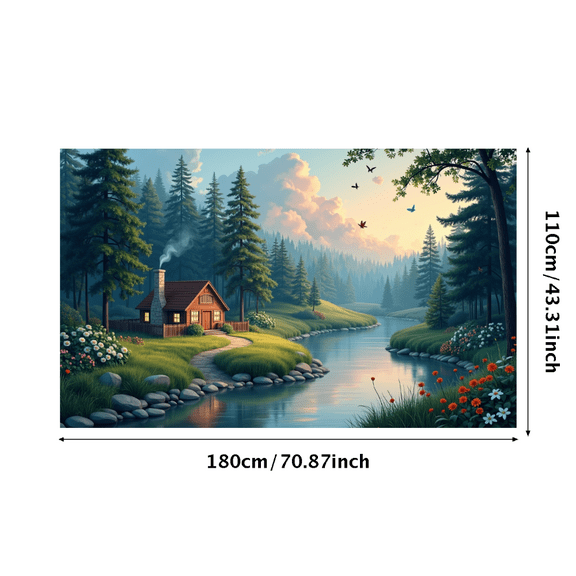 LUUFILx Cozy Landscape Backdrop River House Scenic Banner Photography Prop Party Decoration Forest Background Cabin Banner Event Decors Home Decor