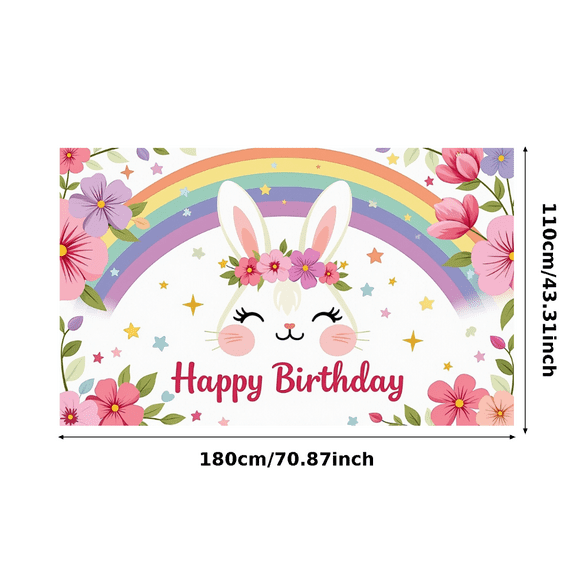 LUUFILx Cute Bunny Themed Birthday Banner with Rainbow Floral Elements Backdrop Party Decorations Photography Props Happy Birthday Party Supplies