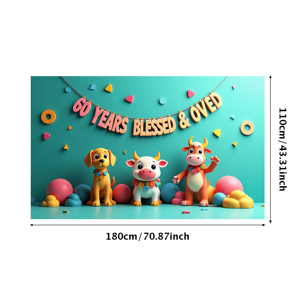 LUUFILx Cute Cartoon Animal Themed Banner 60 Years Blessed and Loved ...