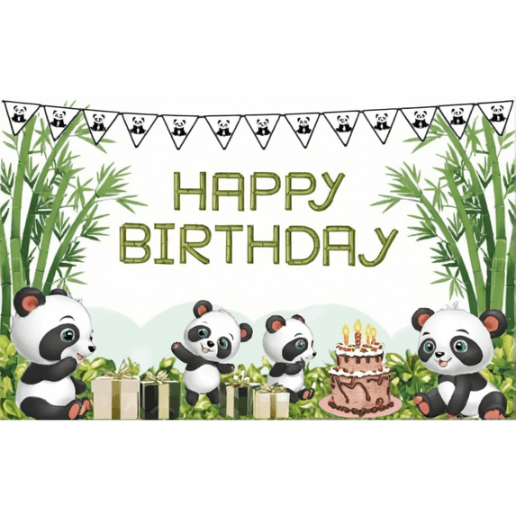 LUUFILx Cute Cartoon Panda Backdrop Bamboo Flower Panda Theme BirthdayParty Baby Shower Decor Polyester Photography Background Banner