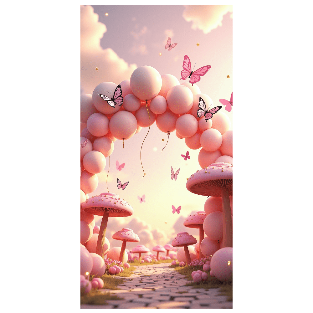 Spring Pink Butterfly Themed Round Party Backdrop Kit