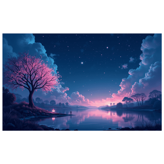 LUUFILx Dreamy Starry Night Sky Landscape Backdrop Enchanted River Scenery Background Pink Blossoms Wall Art Decor Perfect for Bedroom Photography Party Decoration