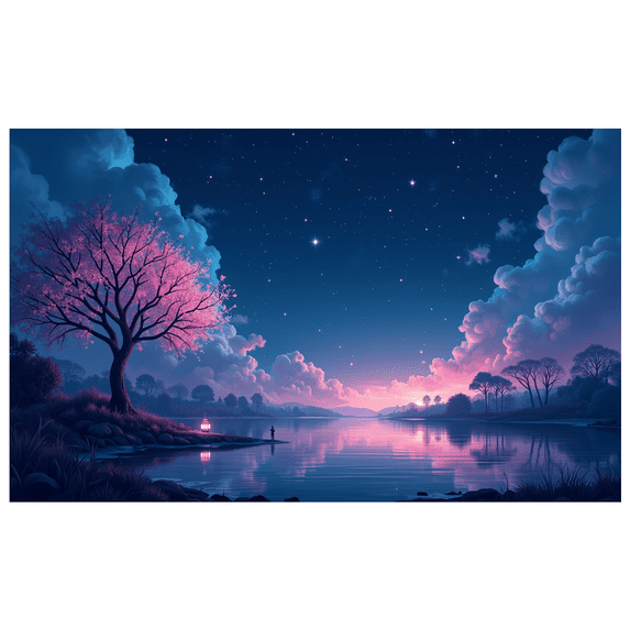 LUUFILx Dreamy Starry Night Sky Landscape Backdrop Enchanted River Scenery Background Pink Blossoms Wall Art Decor Perfect for Bedroom Photography Party Decoration
