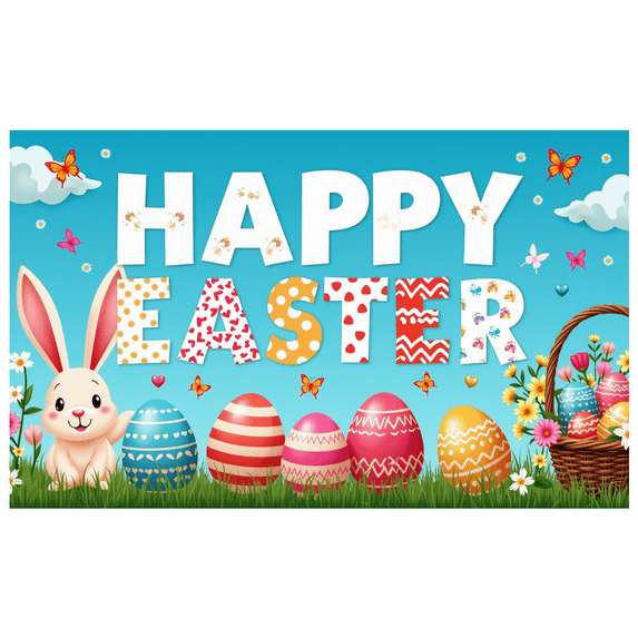 LUUFILx Easter Backdrop Bunny Eggs Butterfly Grass Decor Banner for Spring Festival Photography Decoration Party Supplies Happy Easter Background
