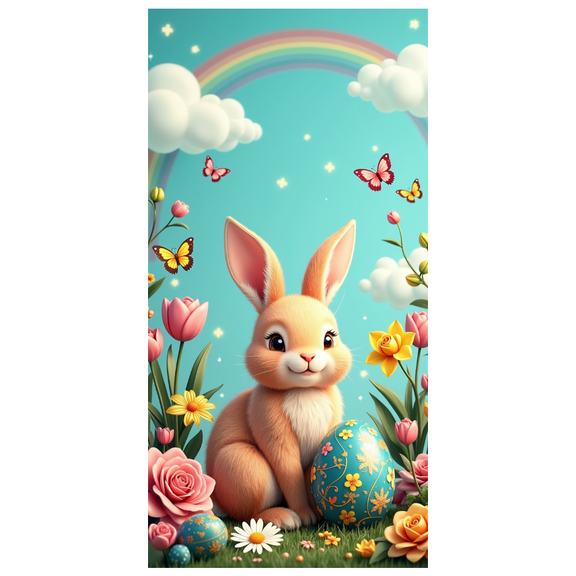 LUUFILx Easter Bunny Backdrop Cute Rabbit Spring Garden Background with Flowers Eggs and Butterflies for Easter Party Decorations Baby Shower Photography Props