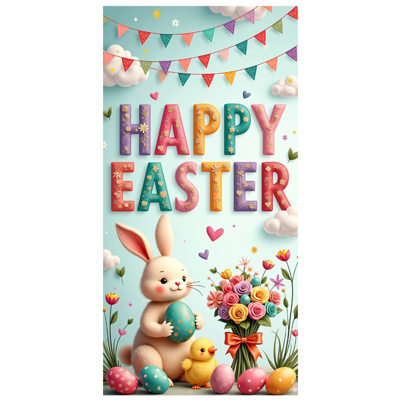 LUUFILx Easter Bunny Vertical Banner Spring Backdrop Decorations Happy Easter Background Cute Rabbit Chick Holiday Event Party Supplies Festive Decor Photography Props