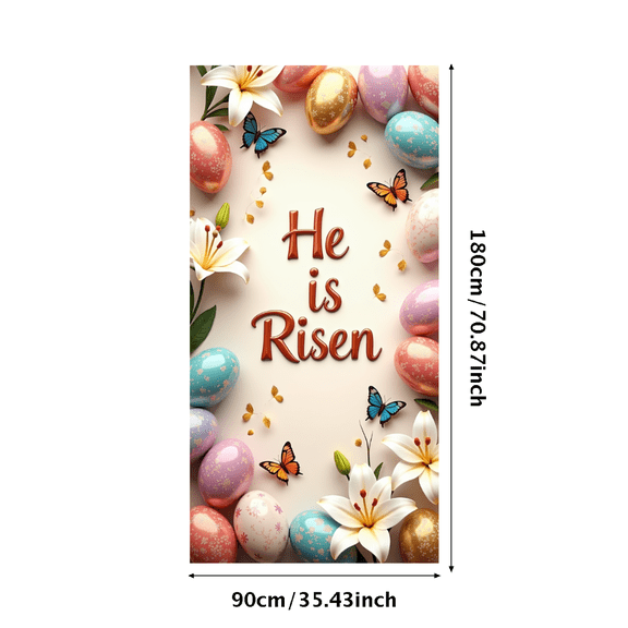 LUUFILx Easter He is Risen Background Banner with Eggs and Butterflies for Spring Decor Photography Backdrop Church Event Decoration Party Supplies
