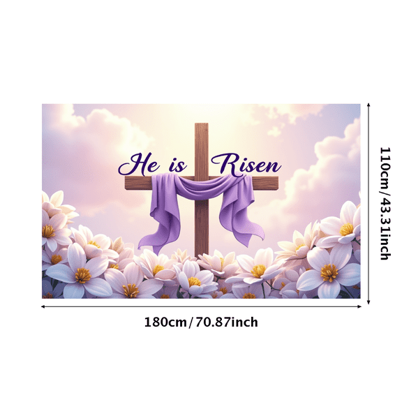 LUUFILx Easter He is Risen Backdrop Banner Spring Church Decoration Floral Cross Background Religious Event Supplies Party Celebration Decor Christian