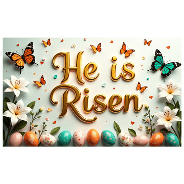 LUUFILx Easter Spring Decorations He Is Risen Backdrop Banner Colorful Butterfly and Floral Egg Celebration Background for Church Event Photography Props Party Supplies
