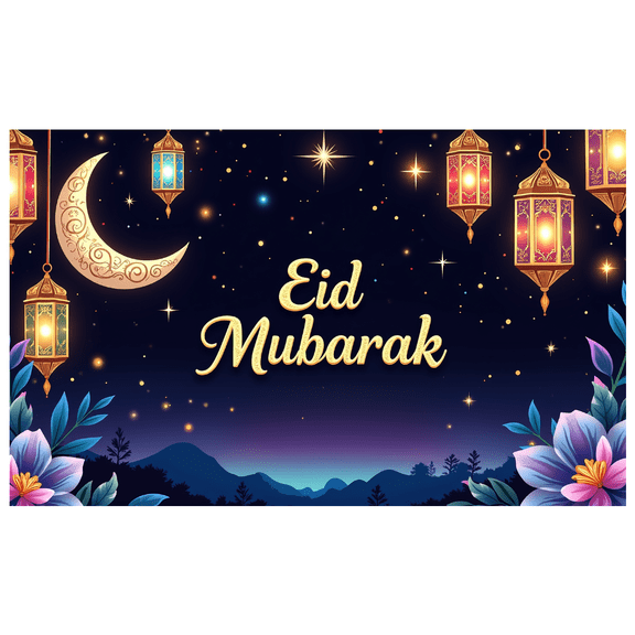 LUUFILx Eid Mubarak Banner Background Lanterns Stars Moon Festive Decor Backdrop for Party Event Ramadan Celebration Holiday Photography Props