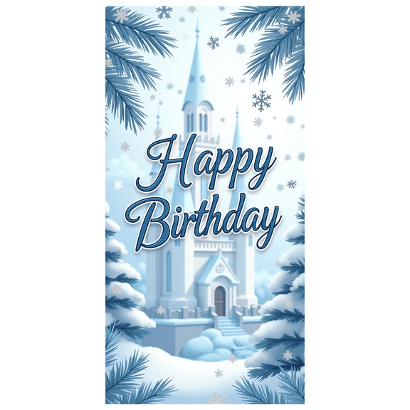 LUUFILx Enchanting Winter Castle Happy Birthday Banner Backdrop Background Decorations for Party Supplies Photography Props Snowy Magic Fairy Tale Celebration