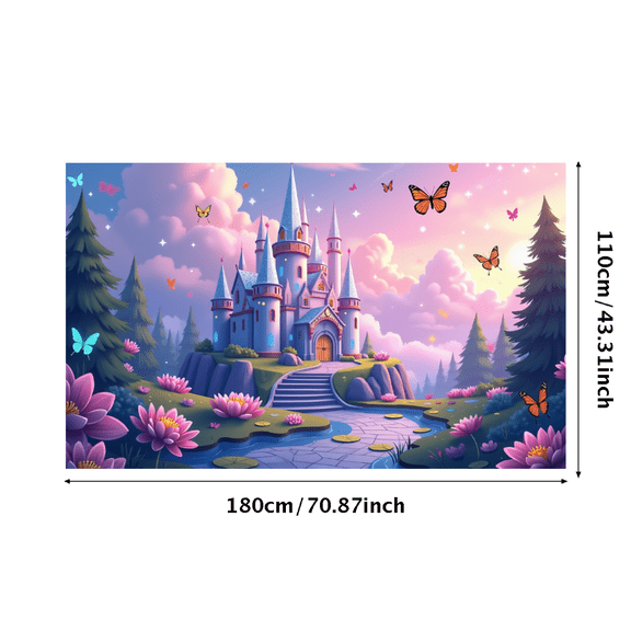 LUUFILx Fairy Tale Castle Backdrop Decor Photography Props Scenic Backdrop Background Photo Booth Party Supplies Enchanted Party Birthday Decorations Banner